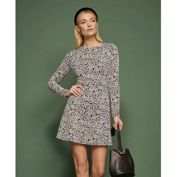 Reformation Dress Womens Extra Small Kenmare Animal Print Mini Black White - Picture 1 of 15